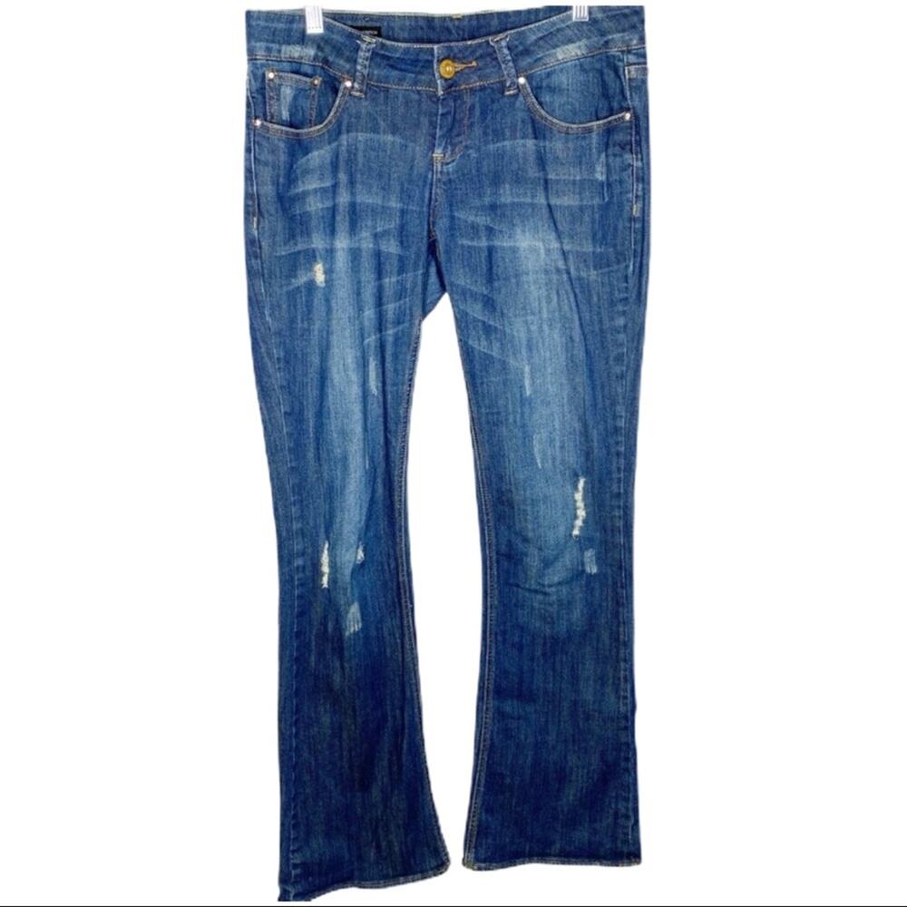 Buffalo David Bitton Distressed Mid Rise Stretch Flare Blue Jeans Size 28